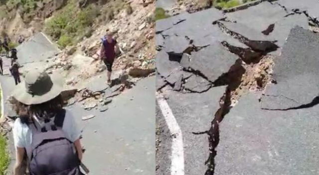 Arequipa: turistas van caminando por la vía entre Cabanaconde y Chivay tras caída de rocas [VIDEO]