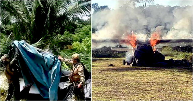 Policía Nacional destruyen narcoavioneta boliviana y sujetos armados fugan.