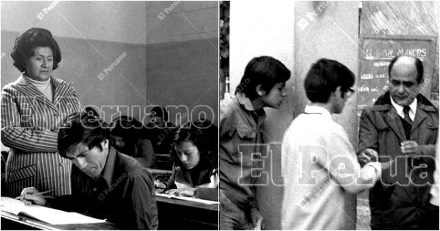 Postulantes a la Universidad Nacional Mayor de San Marcos ingresan al colegio Melitón Carvajal para rendir examen de admisión, un 6 de agosto de 1977.