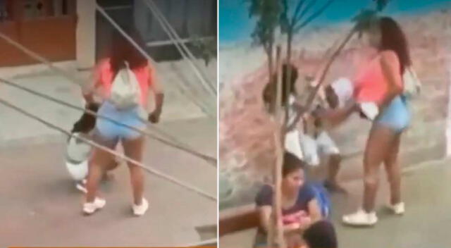 Mujer agrede con puñetes a sus hijos en calles de El Agustino.