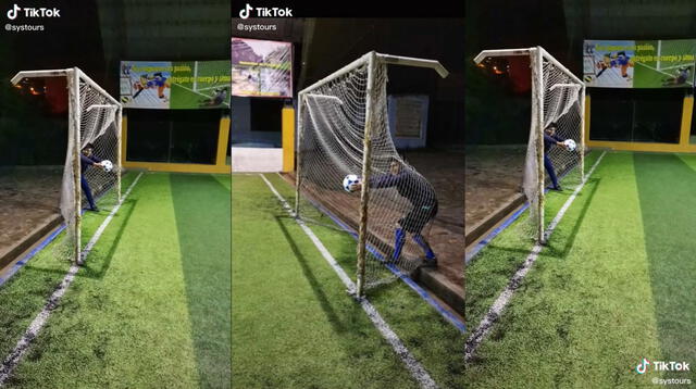 El joven imitando la acción que realizó el arbitro uruguayo Rochet. Foto: captura de TikTok