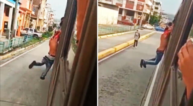 El ladrón no dudó exponer su vida al intentar huir saltando por la ventana del vehículo en movimiento.