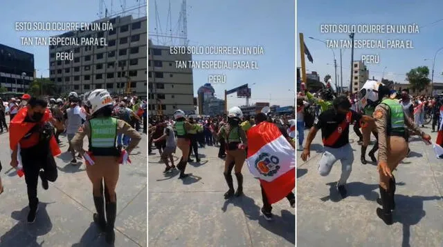 Policías femeninas sorprenden en TikTok al bailar huayno junto a hinchas peruanos