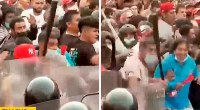Manifestantes atacan a la PNP con herramientas y bates de beisbol.