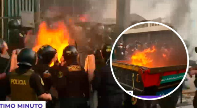 Se registraron actos de violencia en la avenida Abancay, pese a que pese a que la marcha contra el toque de queda empezó pacíficamente.