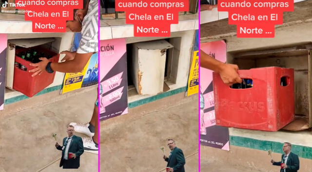 El vendendor inventó su propia forma de entrega de cajas de cerveza.