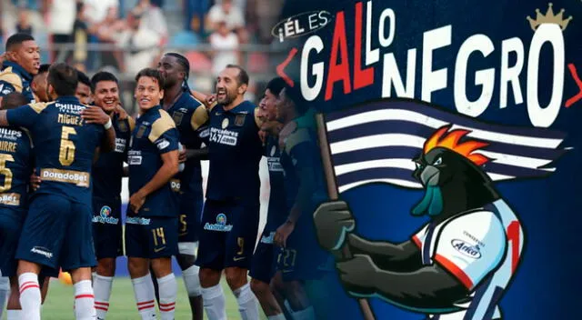 Alianza Lima celebra aún la victoria en el clásico con la mascota 'Gallo Negro'.