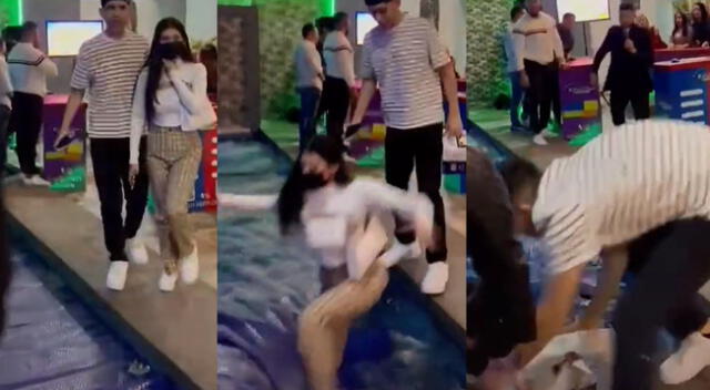 Peculiar escena de la joven en piscina se hizo viral en las redes sociales.