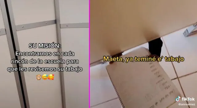 El pequeño aprovechó en mostrar su tarea por debajo de la mesa.