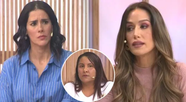 Gianella Neyra y Karina Borrero sorprendidas con audio que Saraí Yanela Alvarado Hernández presentó en su programa en vivo.