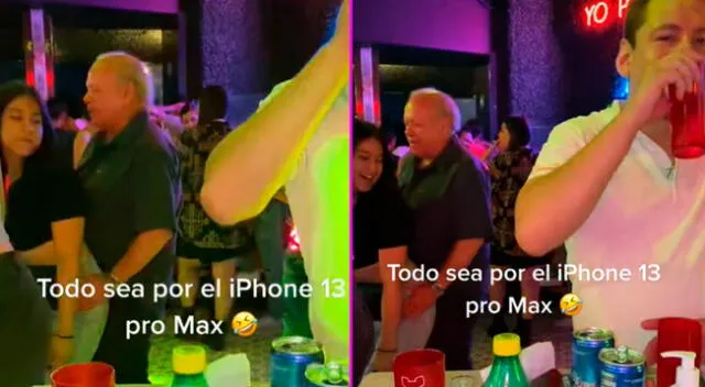 El adulto mayor fue captado en plena celebración.