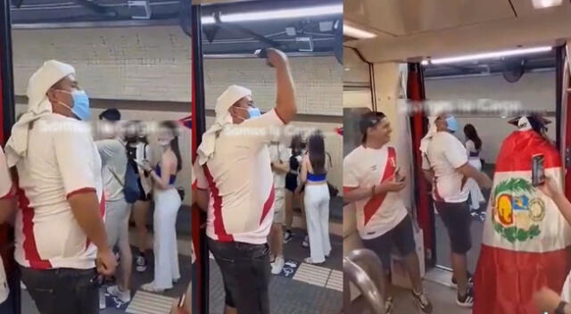 Peculiar escena de un hincha en metro de Barcelona se hizo viral en las redes sociales.