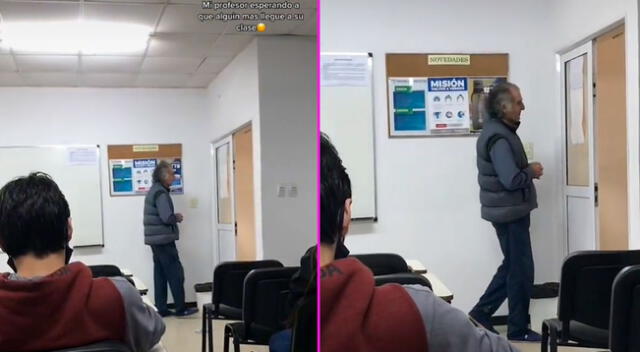 El maestro esperó durante varios minutos a que sus alumnos lleguen.