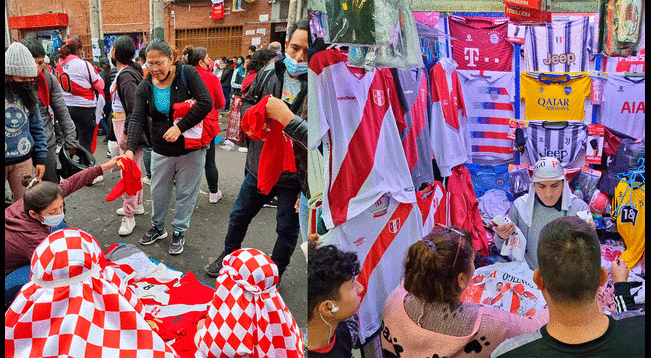 comerciantes aprovechan repechaje para vender camisetas, turbantes y vinchas.