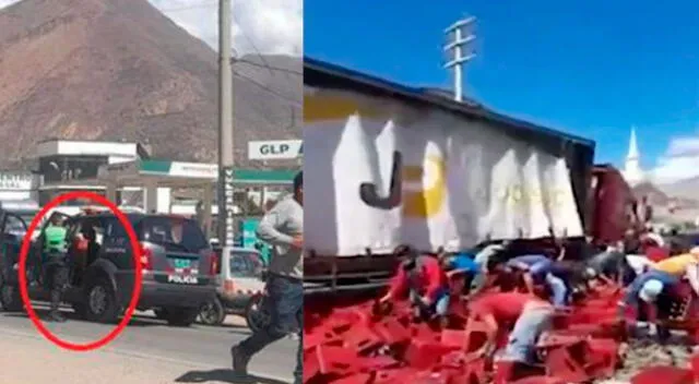 Huánuco: policía roba caja de cerveza de camión que se volcó en carretera y genera indignación [VIDEO]