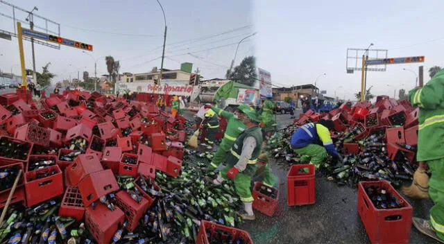 Cajas de cerveza causan congestión en el Rímac.