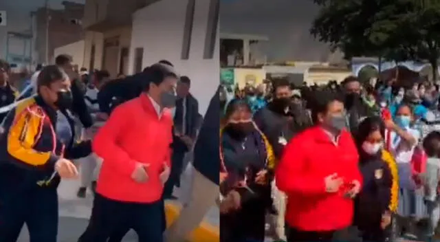 Pedro Castillo trotó junto a estudiantes de colegio de Pacarán, en Cañete [VIDEO]