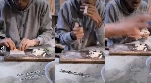 Peculiar escena del joven en la cocina se hizo viral en las redes sociales.
