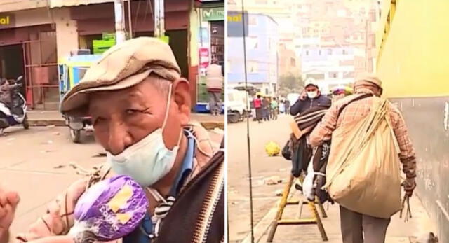 Don Juan de 81 años se dedica a vender chalinas para afrontar la crisis económica que se vive.