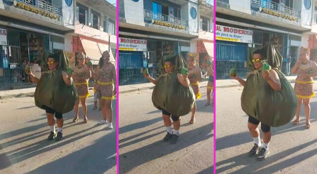 El joven caminó por toda la calle disfrazado de juane.