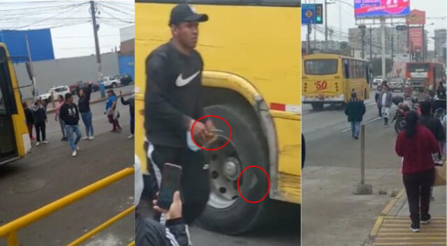 Paro de transportistas: manifestantes pinchan llanta a bus de transporte público en el Callao [VIDEO]