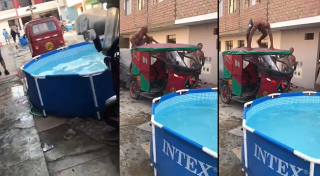 Peculiar escena de un hombre en una piscina se hizo viral en las redes sociales.