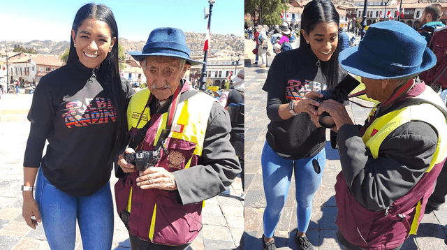 Emocionada con don Serapio en la Plaza de Arnas de la Ciudad Imperial.