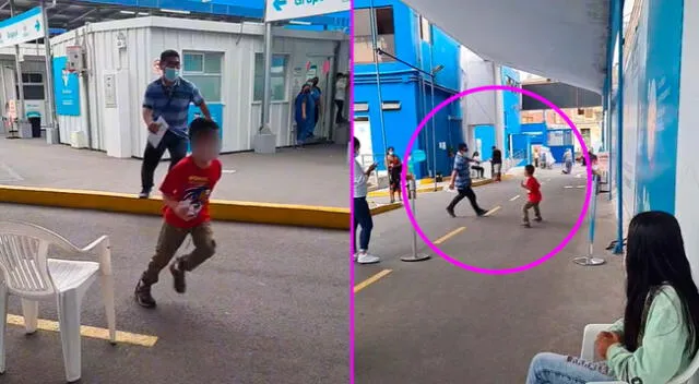 El pequeño hizo correr a su padre por todo el centro de vacunación.