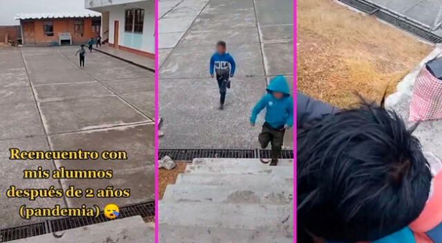 Los pequeños corrieron hasta la puerta del colegio para recibir  su profesor.