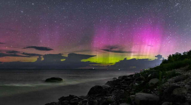 Aurora boreal producida por la tormenta solar. Crédito: Roca de Scott.
