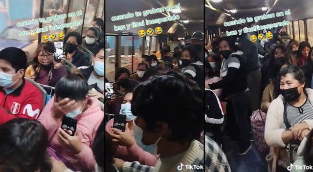 Peculiar escena del cómico dentro de un bus se hizo viral en las redes sociales.