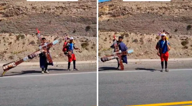 Usuario de TikTok pasaba con su camioneta en Arequipa cuando captó a dos hombres que vestían humildemente caminando por toda la carretera.