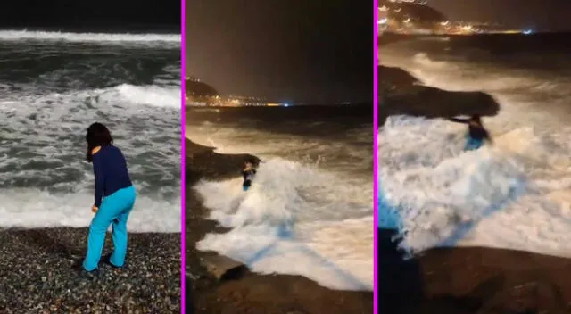 La joven quiso tocar el mar, cuando de pronto una ola la empujó.