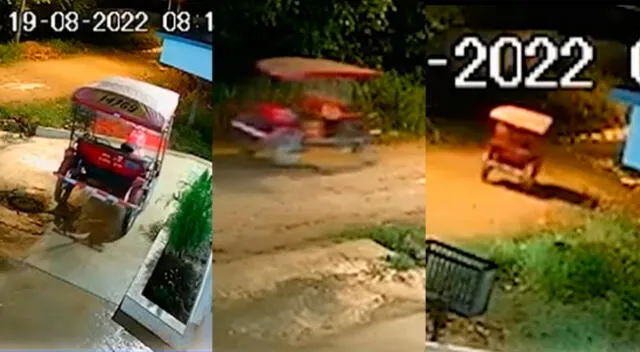 Tarapoto: cámaras se seguridad captan que mototaxi se prende sola y cae a una acequia [VIDEO]