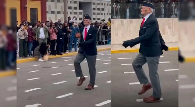 Adulto mayor desfila recordando su época escolar en el Leoncio Prado.