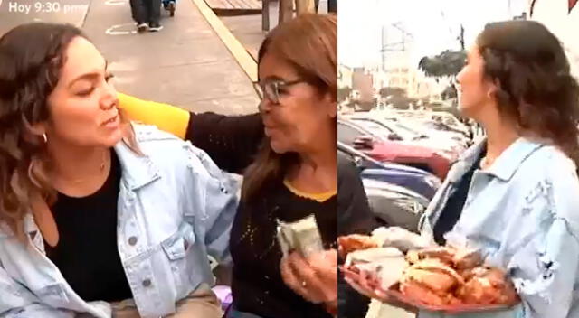 Isabel Acevedo conmueve a ayudar a mamita que vende salchicha huachana en Lince [VIDEO]