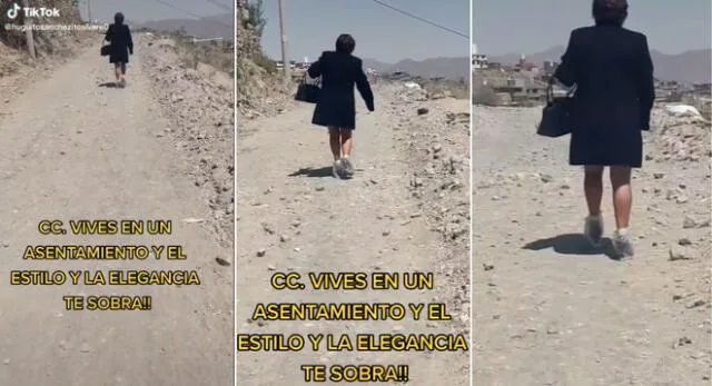 La señora fue captada por su vecino con unas bolsas en los zapatos mientras iba de regreso a casa y es viral en TikTok.