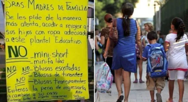 Increíble. La foto asegura que las madre de familia deben ir con ropa 'adecuada' para recoger a los menores.