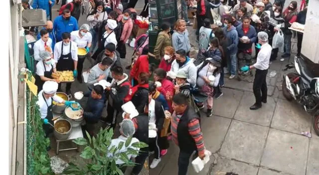 Regalan comida a peatones del Cercado de Lima, tras la clausura de un restaurante.