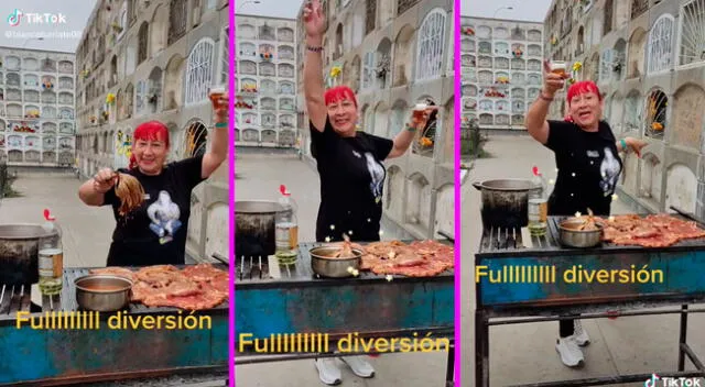 La señora celebró con su familia en el cementerio.