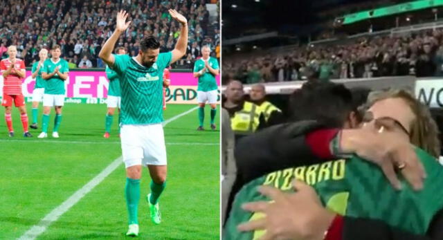 Conmovedor. Claudio Pizarro abrazando a su madre luego de su partido de despedida en Alemania.