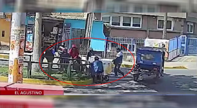 Delincuentes bajando de mototaxi asaltando a trabajadores de la ONPE