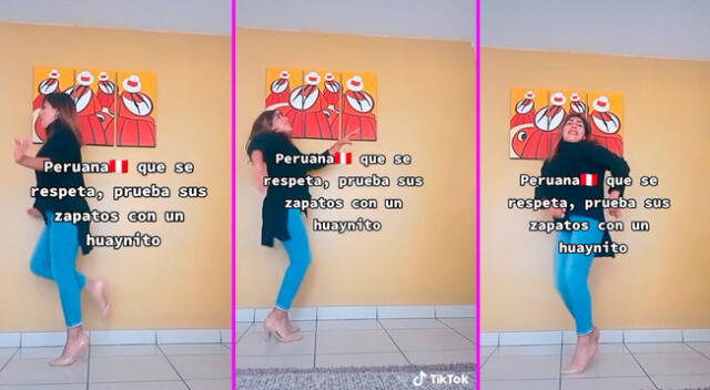 La joven demostró sus mejores pasos de baile con sus tacos nuevos.