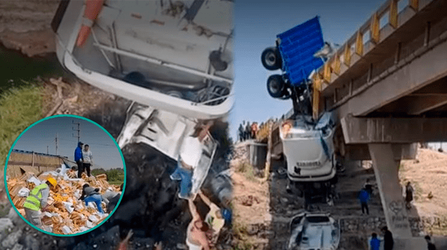 Tráiler cargado de frutas se despista en un puente en Chiclayo.