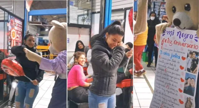 El muchacho peruano hizo emocionar a la venezolana al disfrazarse de oso y escena es viral en TikTok.