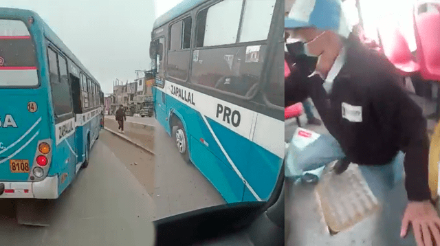 Buses de la empres Etuchisa hacen carrera por ganar pasajeros y terminan chocando.