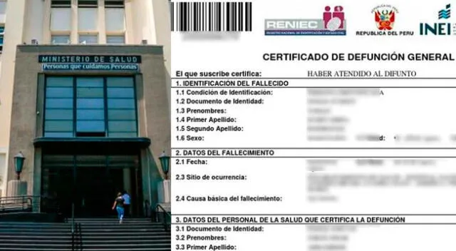 El Minsa señaló que para generar un acta de defunción debe contarse con un Certificado de Defunción emitido por un médico