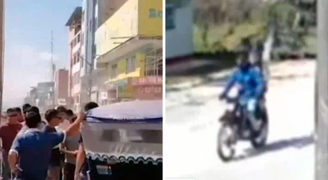 Cámaras de seguridad ubicadas en negocios cercanos lograron captar lo que habría sido la huida de los delincuentes en una motocicleta.