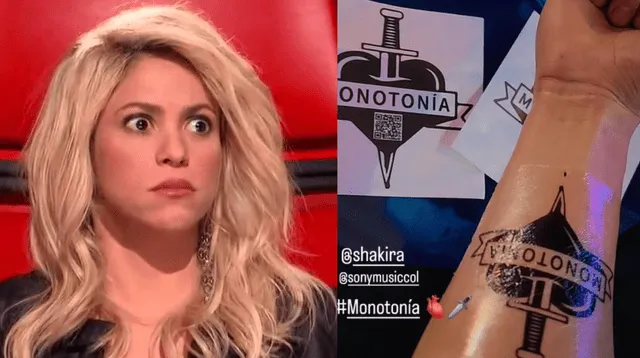 Shakira sorprendida con el tatuaje que se realizó de su canción 'Monotonía'