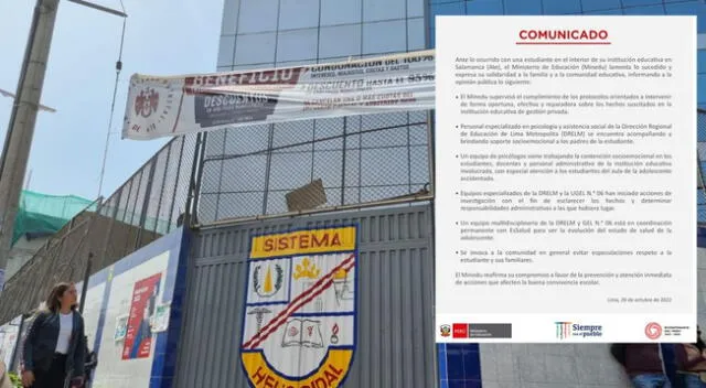 La entidad invocó a la comunidad en general a evitar especulaciones respecto a la estudiante y sus familiares.